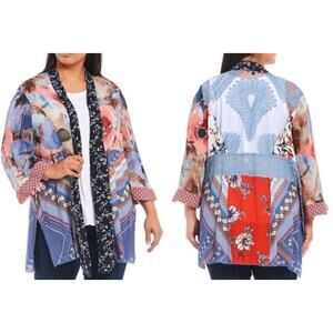 NWT John Mark Floral Patchwork Open Front Cardigan Kimono Women's XL Boho Hippie
